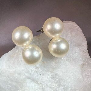 Vintage Signed Marvella Large Double  South Seas Pearl Clip On Earrings
